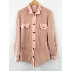 Boutique Boho Women's Pink Waffle Knit Shacket size Small Oversized Raw Hem